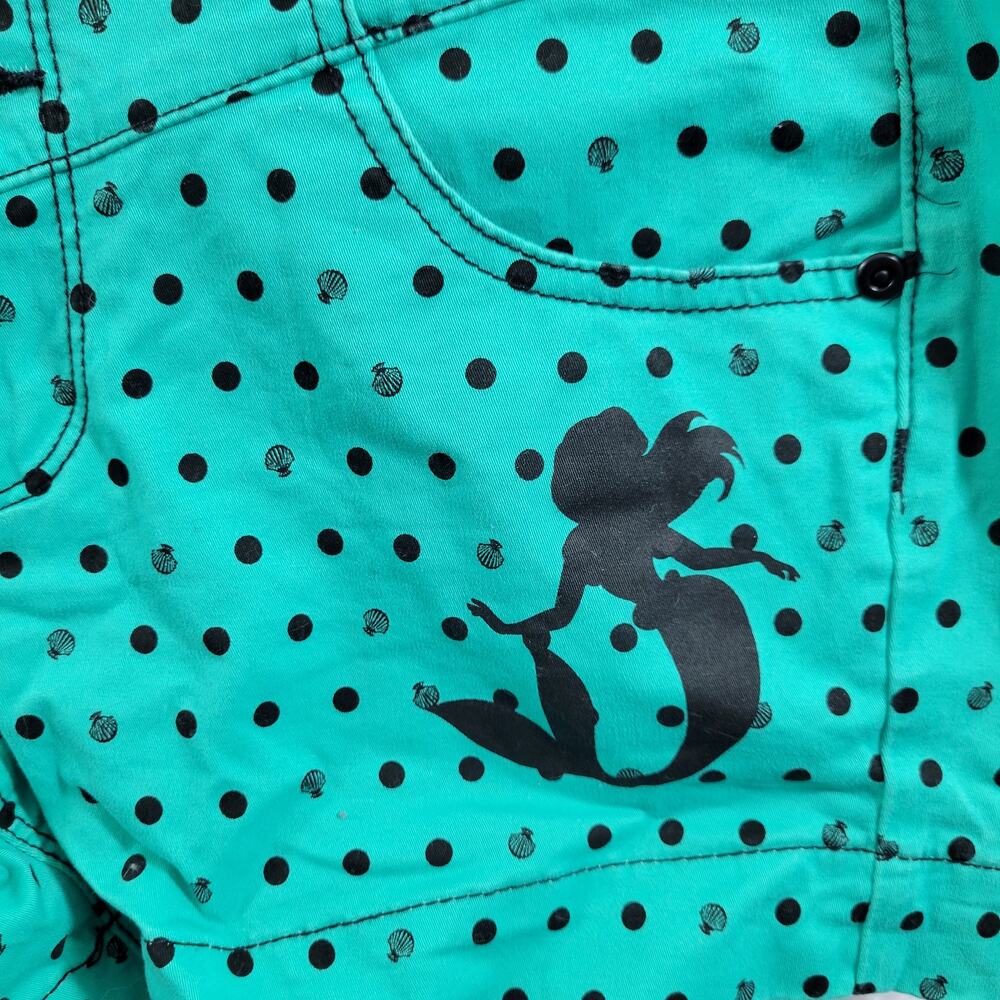 Disney Little Mermaid Green Black Polka Dot Shorts Size 7   61624-0824 - Picture 2 of 7
